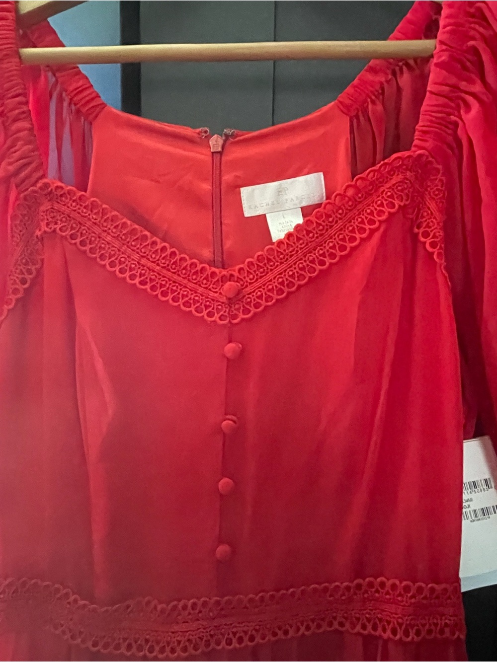 NWOT Red Goji Rachel Parcell Puff-Sleeved Tiered Maxi Dress - Picture 3 of 7